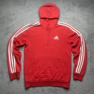 Adidas Hoodie Pullover Men's Size Small Red With White Stripes